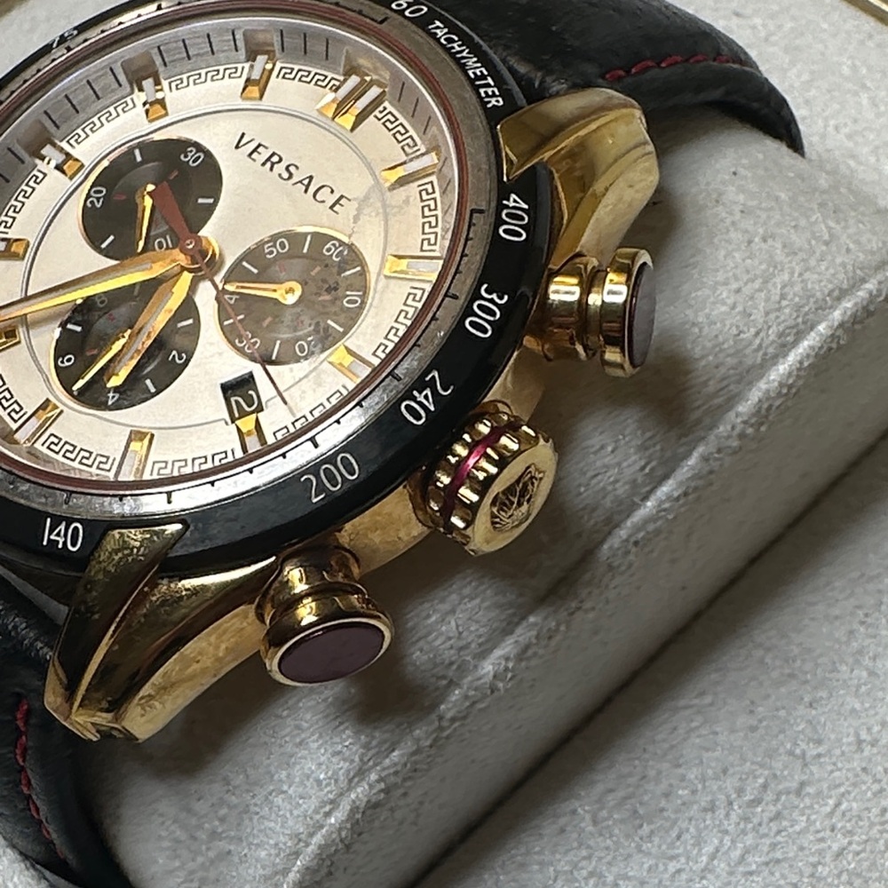 Versace Gold and Black Leather Chronograph Watch - Picture 6 of 17